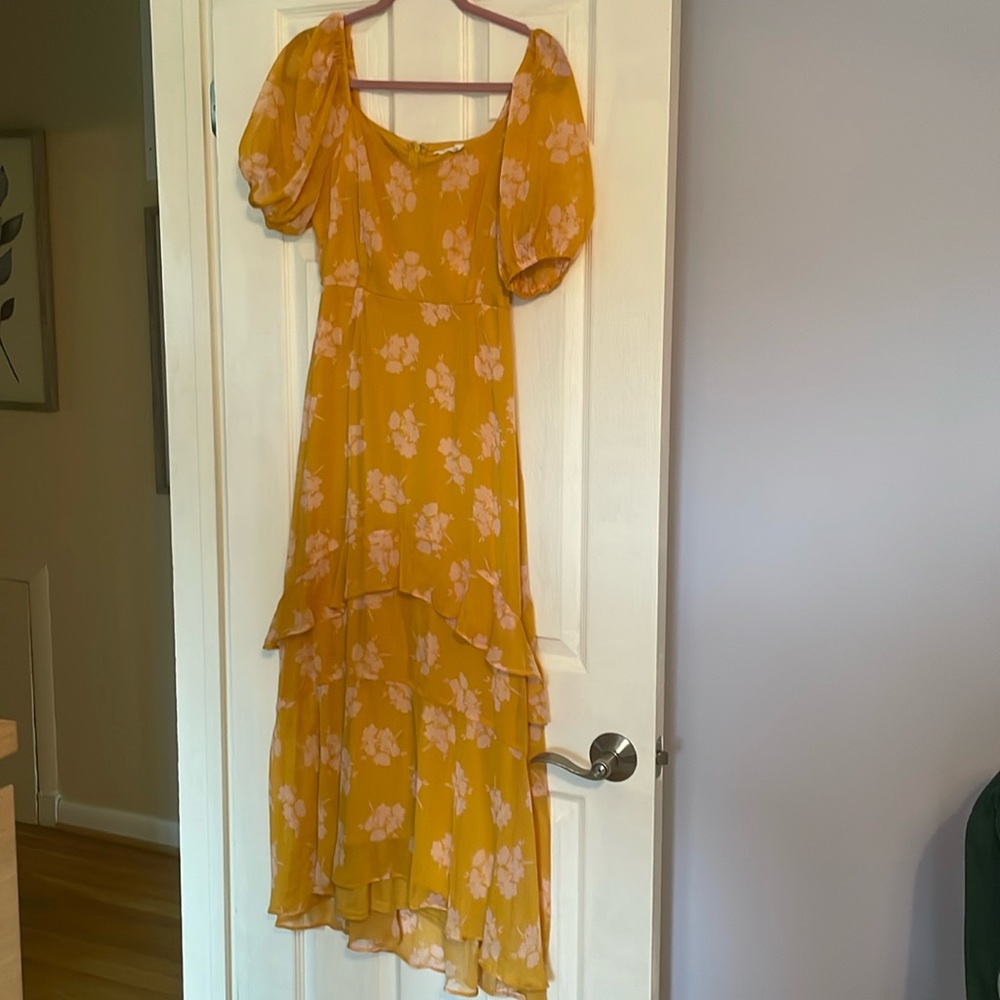 LUSH (Size S) Yellow Midi Dress with Statement Sleeves